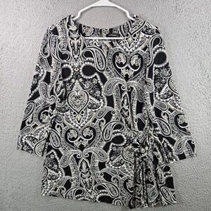 Cocomo Women's Black White Paisley Print Tunic Top Shirt Size L